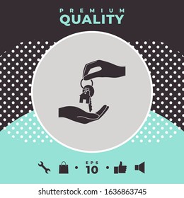 Receiving the key with keychain shaped like a house - icon. Graphic elements for your design