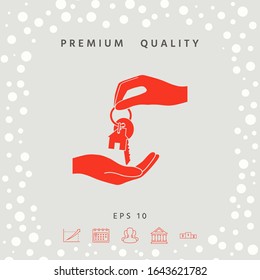 Receiving the key with keychain shaped like a house - icon. Graphic elements for your design