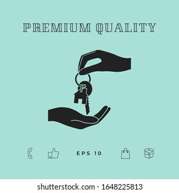 Receiving the key with keychain shaped like a house - icon. Graphic elements for your design