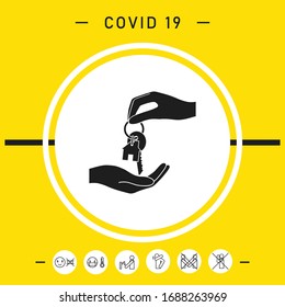 Receiving the key with keychain shaped like a house - icon. Graphic elements for your design