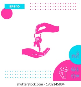 Receiving the key with keychain shaped like a house - icon. Graphic elements for your design