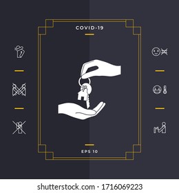 Receiving the key with keychain shaped like a house - icon. Graphic elements for your design