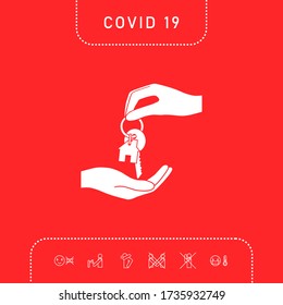 Receiving the key with keychain shaped like a house - icon. Graphic elements for your design