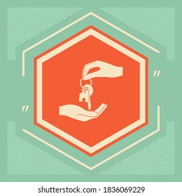 Receiving the key with keychain shaped like a house - icon. Graphic elements for your design
