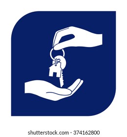 Receiving the key with keychain shaped like a house - icon.