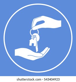 Receiving the key with keychain shaped like a house - icon.