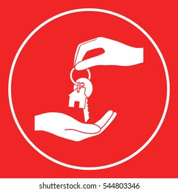 Receiving the key with keychain shaped like a house - icon.