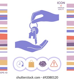 Receiving the key with keychain shaped like a house - icon.