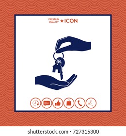 Receiving the key with keychain shaped like a house - icon.