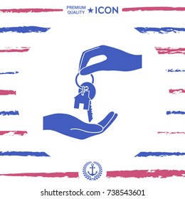 Receiving the key with keychain shaped like a house - icon.