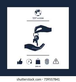 Receiving the key with keychain shaped like a house - icon.