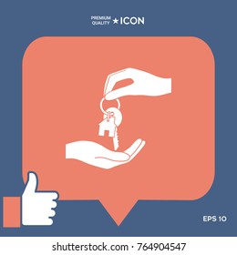 Receiving the key with keychain shaped like a house - icon.