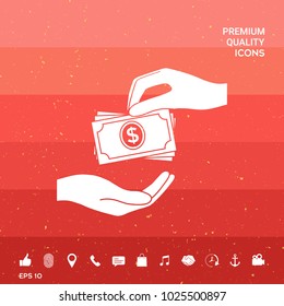 Receiving money banknotes stack icon. Cash stacks money banknotes
