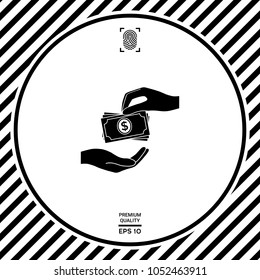 Receiving money banknotes stack icon. Cash stacks money banknotes