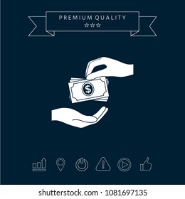 Receiving money banknotes stack icon. Cash stacks money banknotes