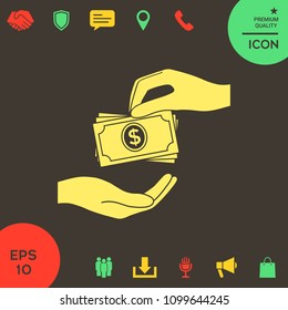 Receiving money banknotes stack icon. Cash stacks money banknotes