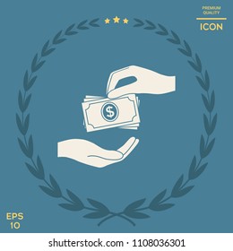 Receiving money banknotes stack icon. Cash stacks money banknotes