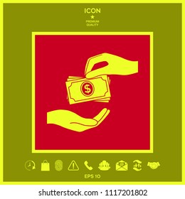 Receiving money banknotes stack icon. Cash stacks money banknotes