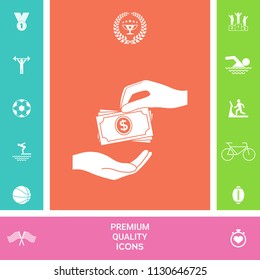 Receiving money banknotes stack icon. Cash stacks money banknotes