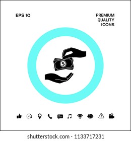 Receiving money banknotes stack icon. Cash stacks money banknotes