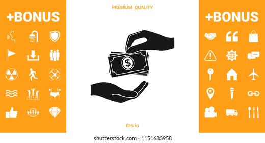 Receiving money banknotes stack icon. Cash stacks money banknotes
