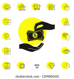 Receiving money banknotes stack icon. Cash stacks money banknotes. Graphic elements for your design