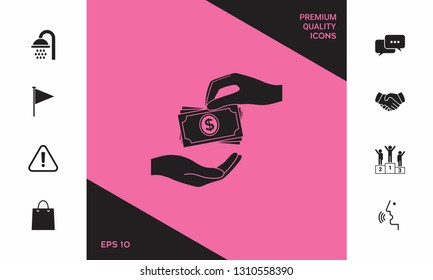 Receiving money banknotes stack icon. Cash stacks money banknotes. Graphic elements for your design