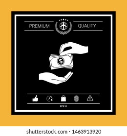 Receiving money banknotes stack icon. Cash stacks money banknotes. Graphic elements for your design