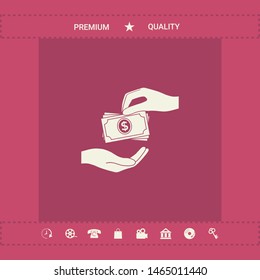 Receiving money banknotes stack icon. Cash stacks money banknotes. Graphic elements for your design
