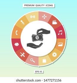 Receiving money banknotes stack icon. Cash stacks money banknotes. Graphic elements for your design