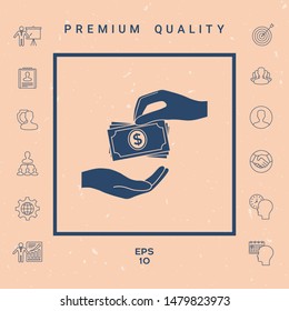 Receiving money banknotes stack icon. Cash stacks money banknotes. Graphic elements for your design