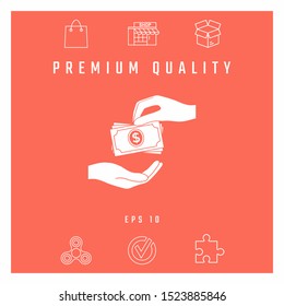 Receiving money banknotes stack icon. Cash stacks money banknotes. Graphic elements for your design