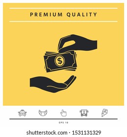 Receiving money banknotes stack icon. Cash stacks money banknotes. Graphic elements for your design