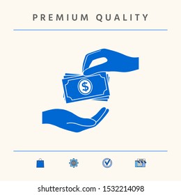 Receiving money banknotes stack icon. Cash stacks money banknotes. Graphic elements for your design