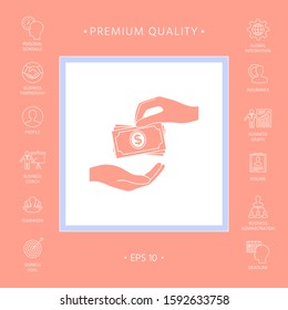 Receiving money banknotes stack icon. Cash stacks money banknotes. Graphic elements for your design