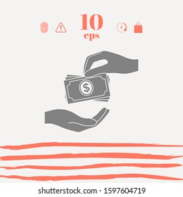 Receiving money banknotes stack icon. Cash stacks money banknotes. Graphic elements for your design