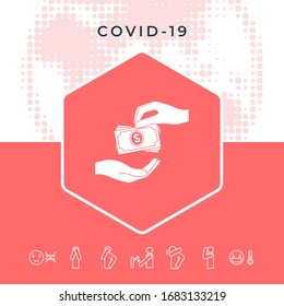 Receiving money banknotes stack icon. Cash stacks money banknotes. Graphic elements for your design