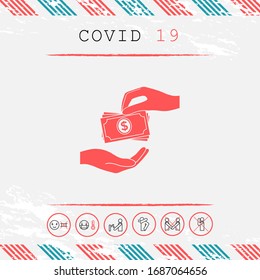 Receiving money banknotes stack icon. Cash stacks money banknotes. Graphic elements for your design