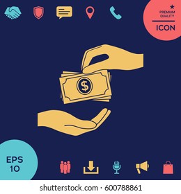 Receiving money banknotes stack icon. Cash stacks money banknotes
