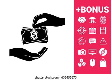 Receiving money banknotes stack icon. Cash stacks money banknotes