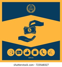 Receiving money banknotes stack icon. Cash stacks money banknotes