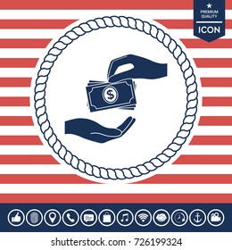 Receiving money banknotes stack icon. Cash stacks money banknotes