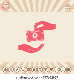 Receiving money banknotes stack icon. Cash stacks money banknotes