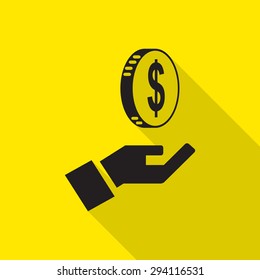 Receiving Money flat icon with long shadow.