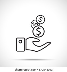 Receiving Money Icon. Hand with coins. A money symbol in hand