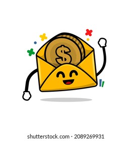 receiving money notification concept. isolated cute mail cartoon face vector illustration
