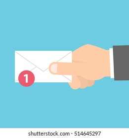 Receiving a new mail icon concept. Hand holding envelope