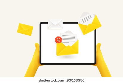 Receiving new mail messages concept. 3d vector banner with copy space
