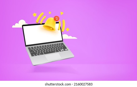 Erhalten von Benachrichtigungen über moderne Notebooks. 3D-Vektorbanner mit Kopienraum