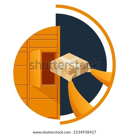 Receiving an order or parcel with Automated locker - modern method of delivery. Isolated vector illustration in circle